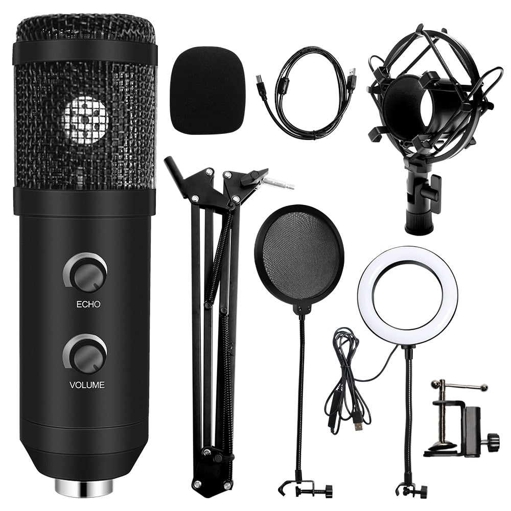 USB Microphone with Arm E20 Condenser Computer Mic Stand with Ring Light Studio Kit for Gaming Youtube Video Record 2021 Upgrade