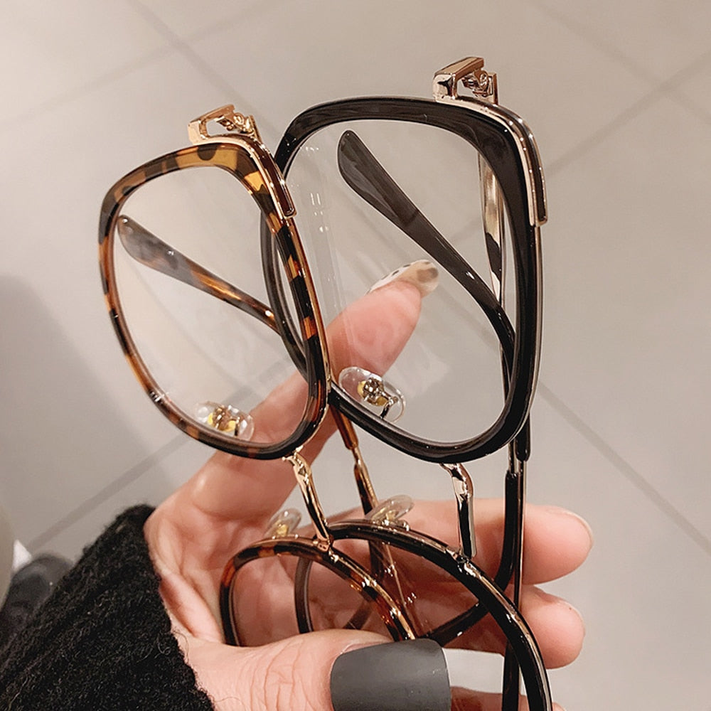 Men Women Anti-blue Light Glasses Frame Vintage Large Square Eyeglasses Blocking Blue-ray Oversized Spectacles Frames A65397