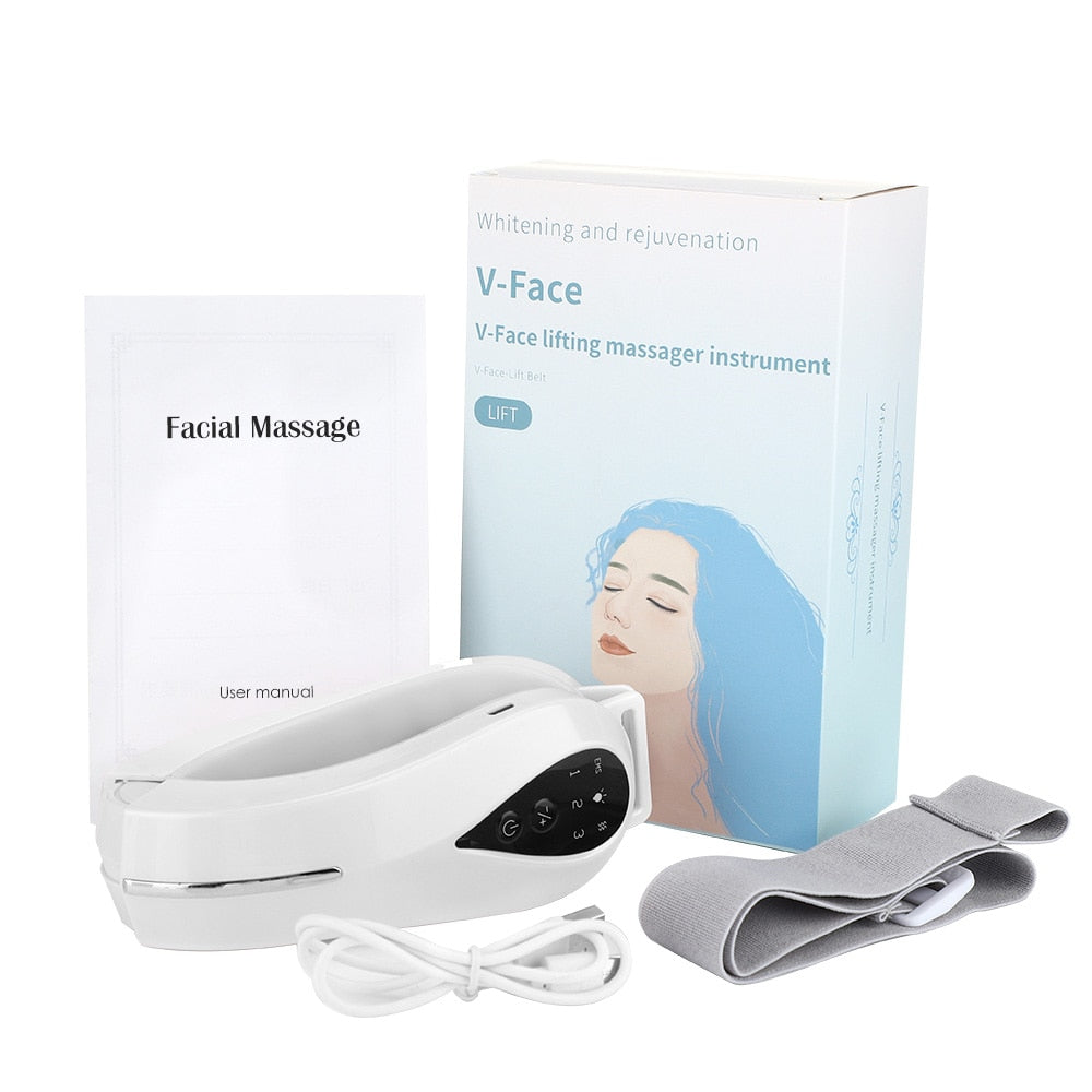 Facial Massager V-Line Chin Lift Belt Machine Face Slimming Vibration Red Light Blue Light LED Face Care Lifting Device